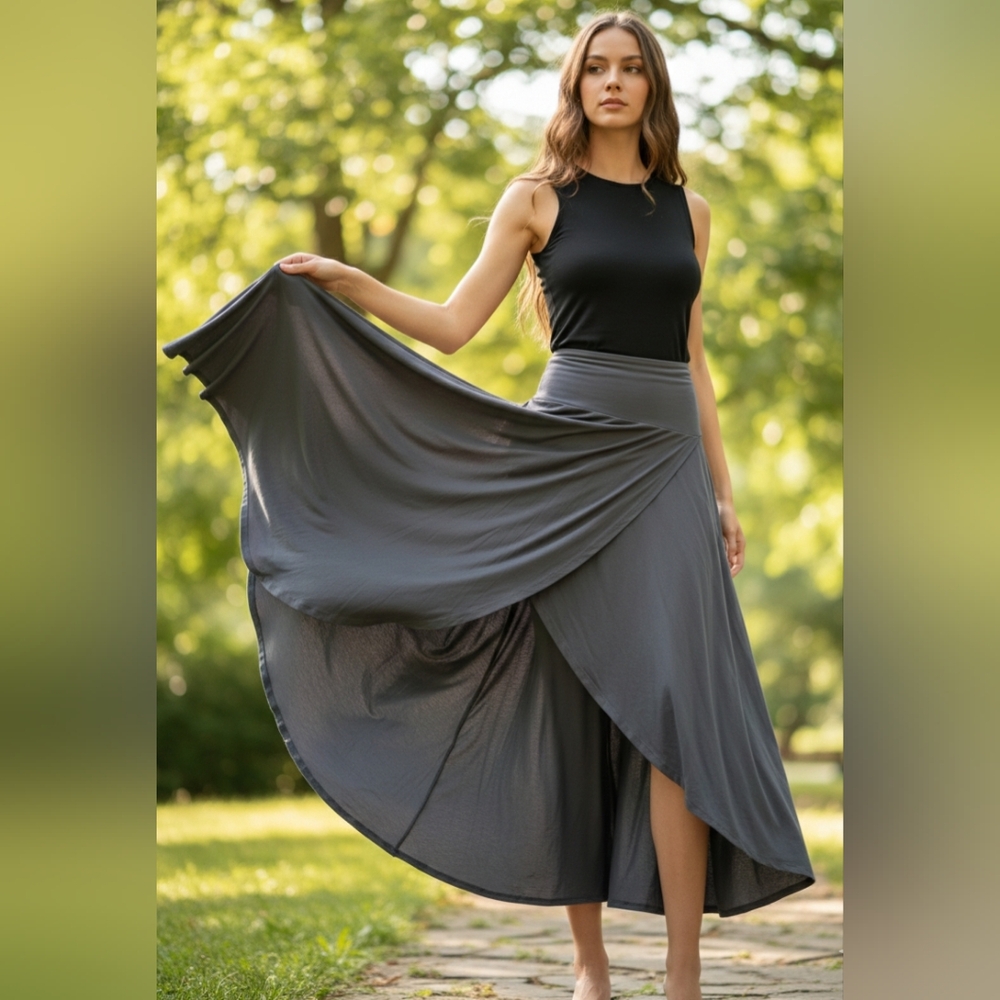 Azules Charcoal Gray High-Low Faux Wrap Maxi Skirt - XL NWT - Picture 14 of 14